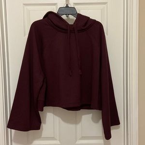 Athleta Women Maroon Cropped Workout Gym Active Hoodie Sweatshirt Sweater Top XL